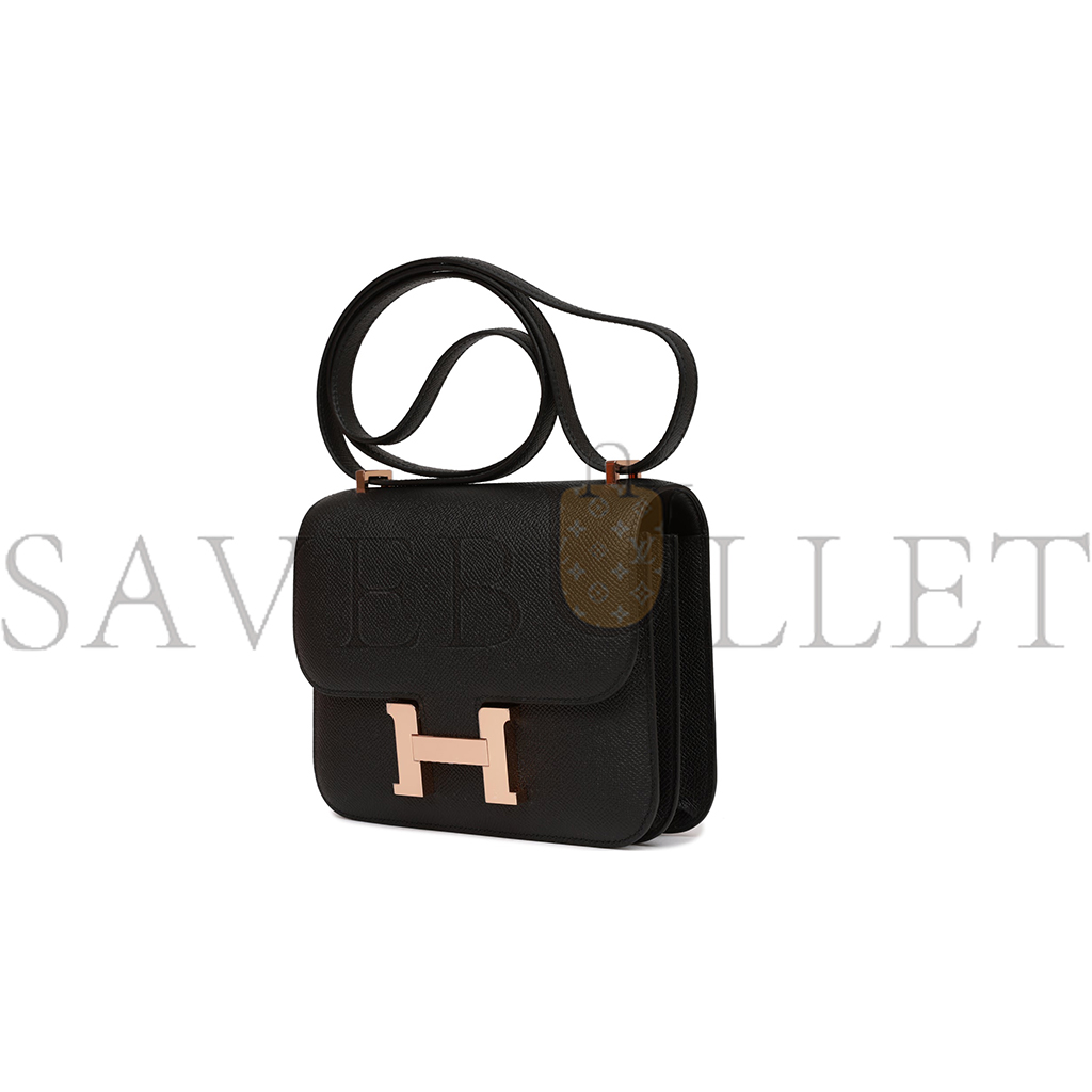 HERMES CONSTANCE 18 BLACK EPSOM ROSE GOLD HARDWARE (18*16*6cm)